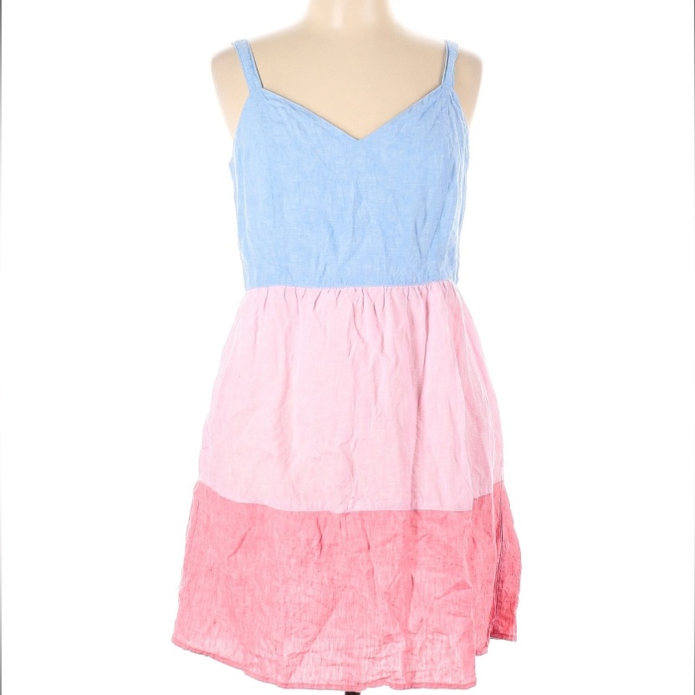 Cynthia Rowley Sweetheart Color Block Midi Summer Sundress 100% Linen w/ Pockets